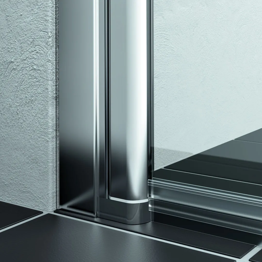 Duschtür Pendeltür für Nische und Ecke „LIGA“ Glas Klar, Profile Silber Hochglanz, BV: 1110 - 1160 mm GAK: 1100 - 1150 mm WE: 1120 - 1170 mm H: 2000 mm