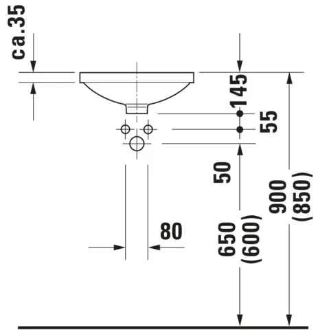 Einbauwaschtisch Architec 375 mm EB v.u.,o.ÜL,o.HLB,u.glasiert,weiß