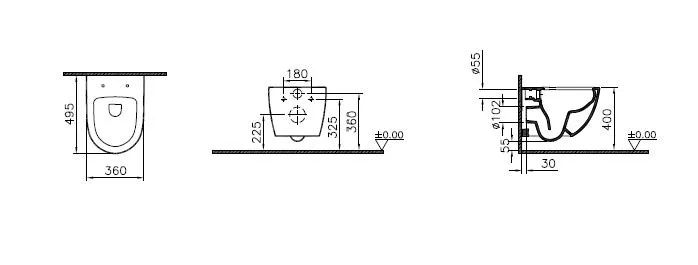 VitrA Sento Wand-WC Flush 2.0 Compact 36 x 50 cm Schwarz Matt