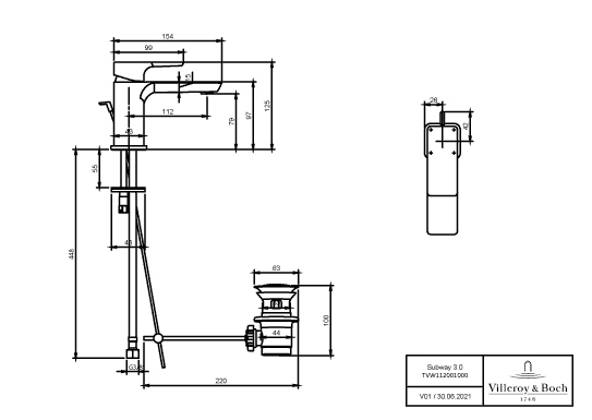 Einhand-Waschtischarmatur „Subway 3.0“ 15,4 cm Ausladung 112 mm in Chrom