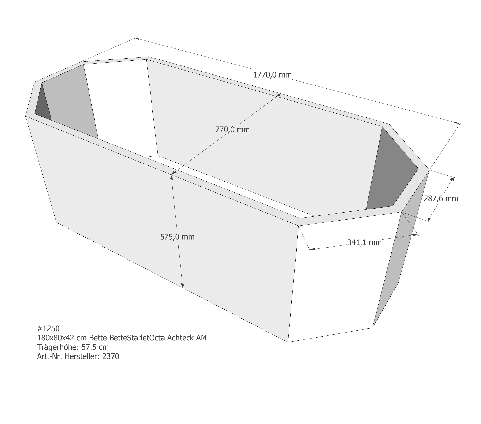 Badewannenträger für Bette StarletOcta 180 × 80 × 42 cm