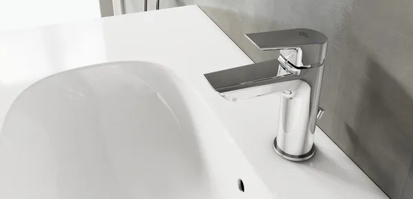 Waschtischarmatur Tesi, BlueStart, 5 l/min., mit Ablaufgarnitur, Ausladung 93mm, Chrom Waschtischarmatur Tesi, BlueStart, 5 l/min., mit Ablaufgarnitur, Ausladung 93mm, Chrom