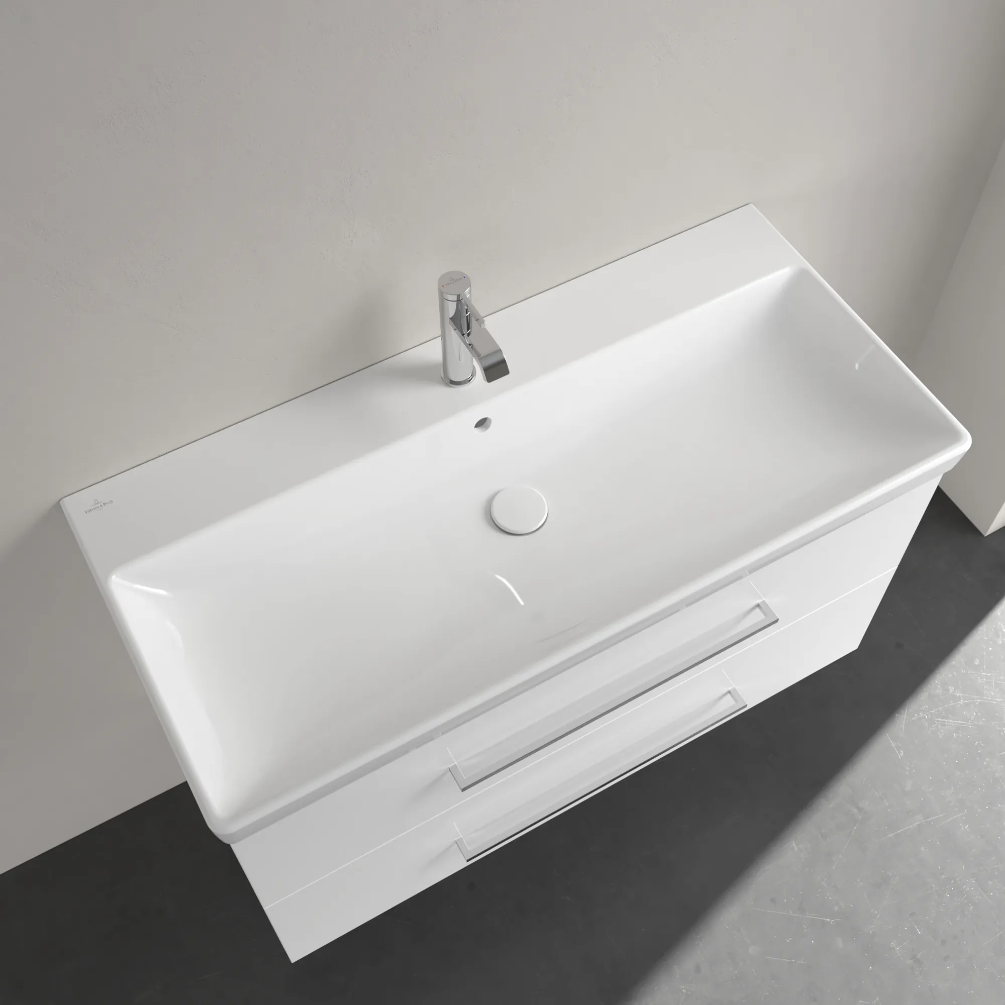 Villeroy & Boch Wandwaschtisch „Avento“ 1000 × 470 × 180 mm, für Becken mittig, Hahnlochposition mittig, mit Hahnlochbohrung in Weiß Alpin Villeroy & Boch Wandwaschtisch „Avento“ 1000 × 470 × 180 mm, für Becken mittig, Hahnlochposition mittig, mit Hahnlochbohrung in Weiß Alpin
