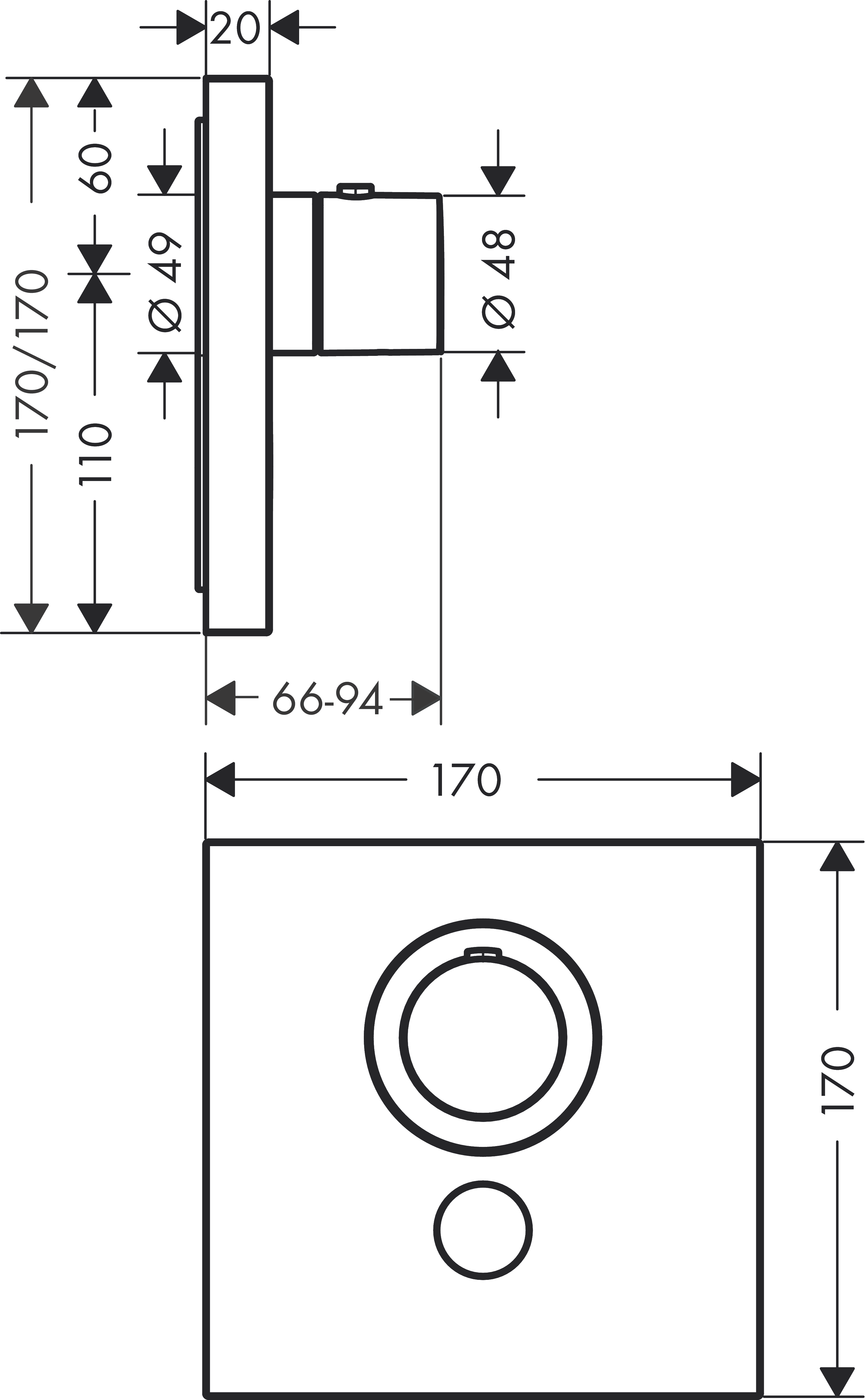 Thermostat UP Axor ShowerSelect Highflow FS 1 Verbraucher quadr.chrom