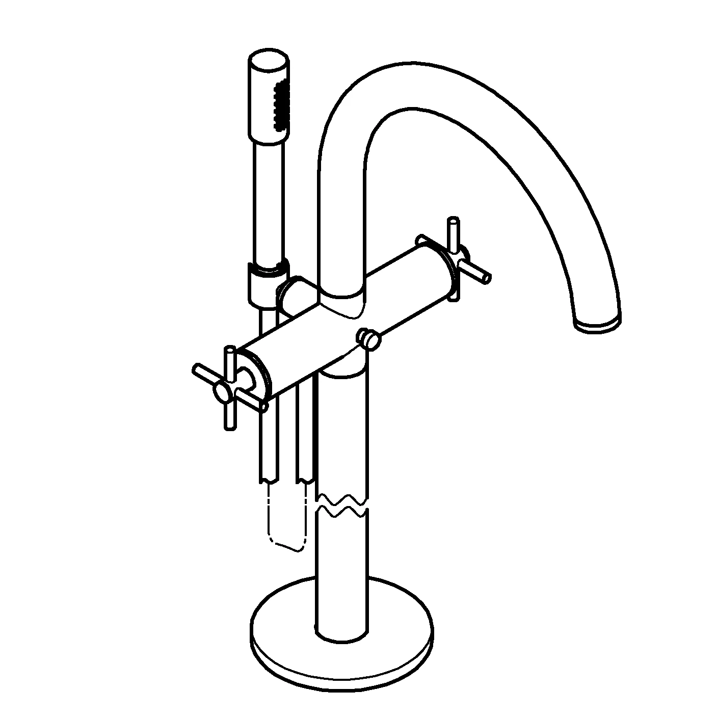 Wannenbatterie Atrio 25272, Bodenmontage, Fertigmontageset für 45 984, eigensicher, mit Kreuzgriffen, mit Handbrauseset, chrom