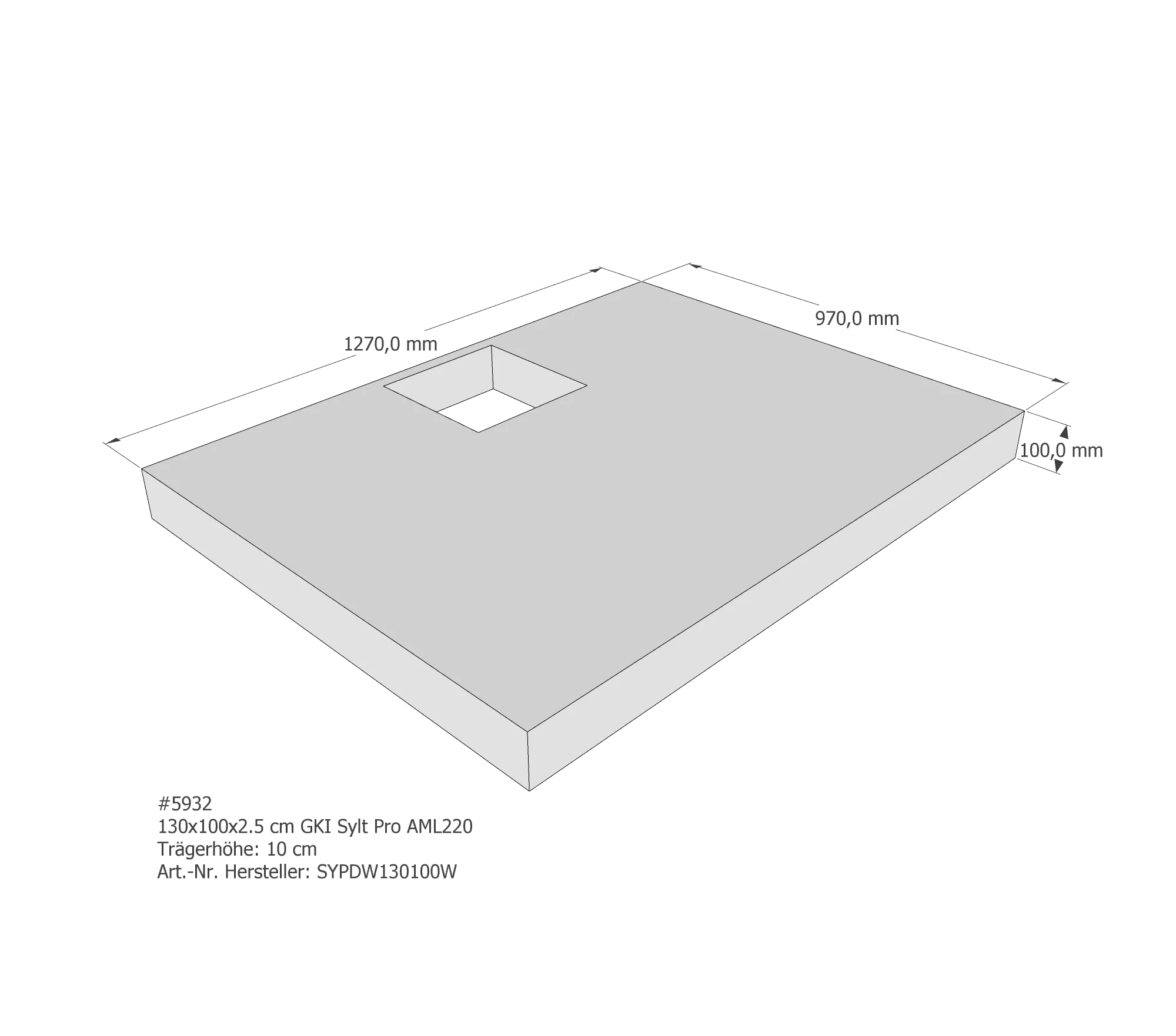 Duschwannenträger passend für GKI Sylt Pro 130 × 100 × 2,5 cm