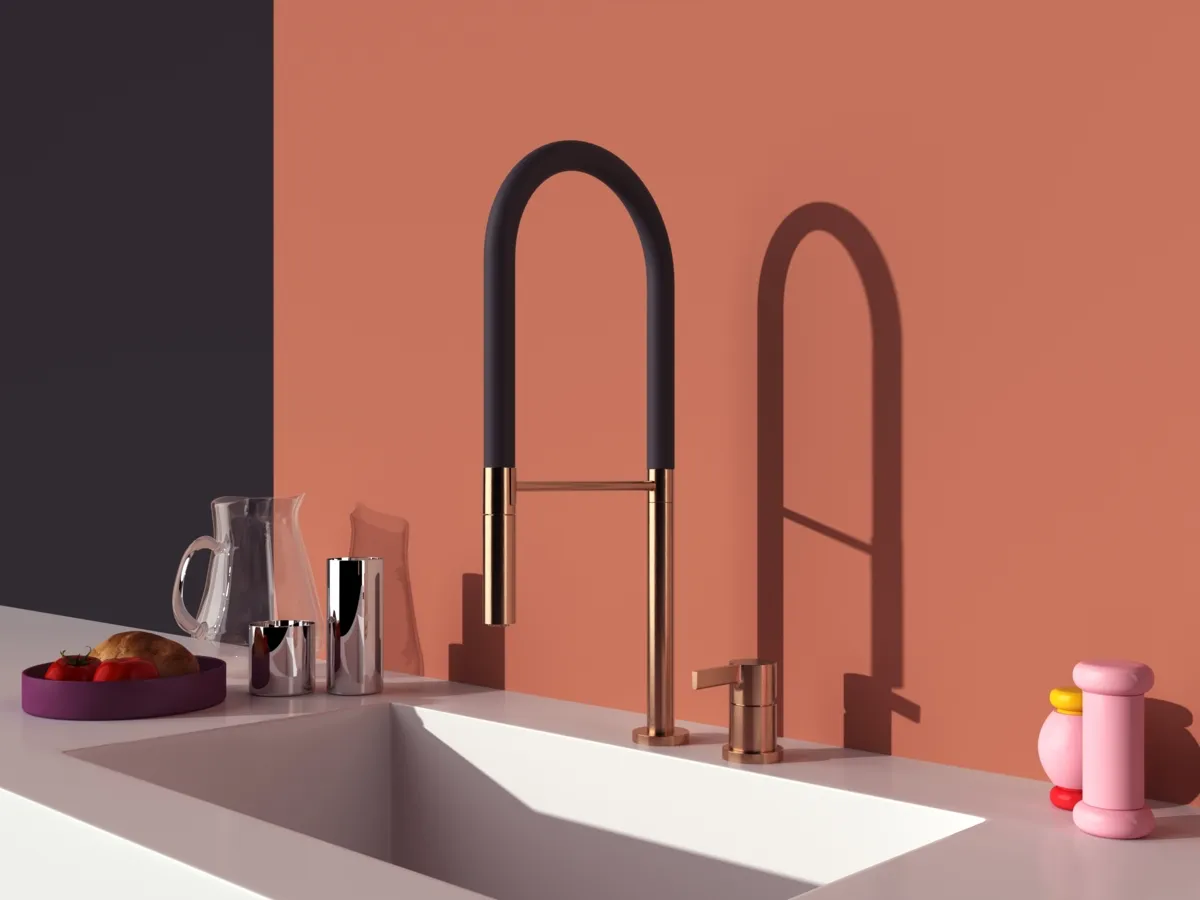 2-Loch Küchenarmatur Gusto Ausladung 225mm Semi-Pro 2-Funktionsbrause Brushed Gold 2-Loch Küchenarmatur Gusto Ausladung 225mm Semi-Pro 2-Funktionsbrause Brushed Gold