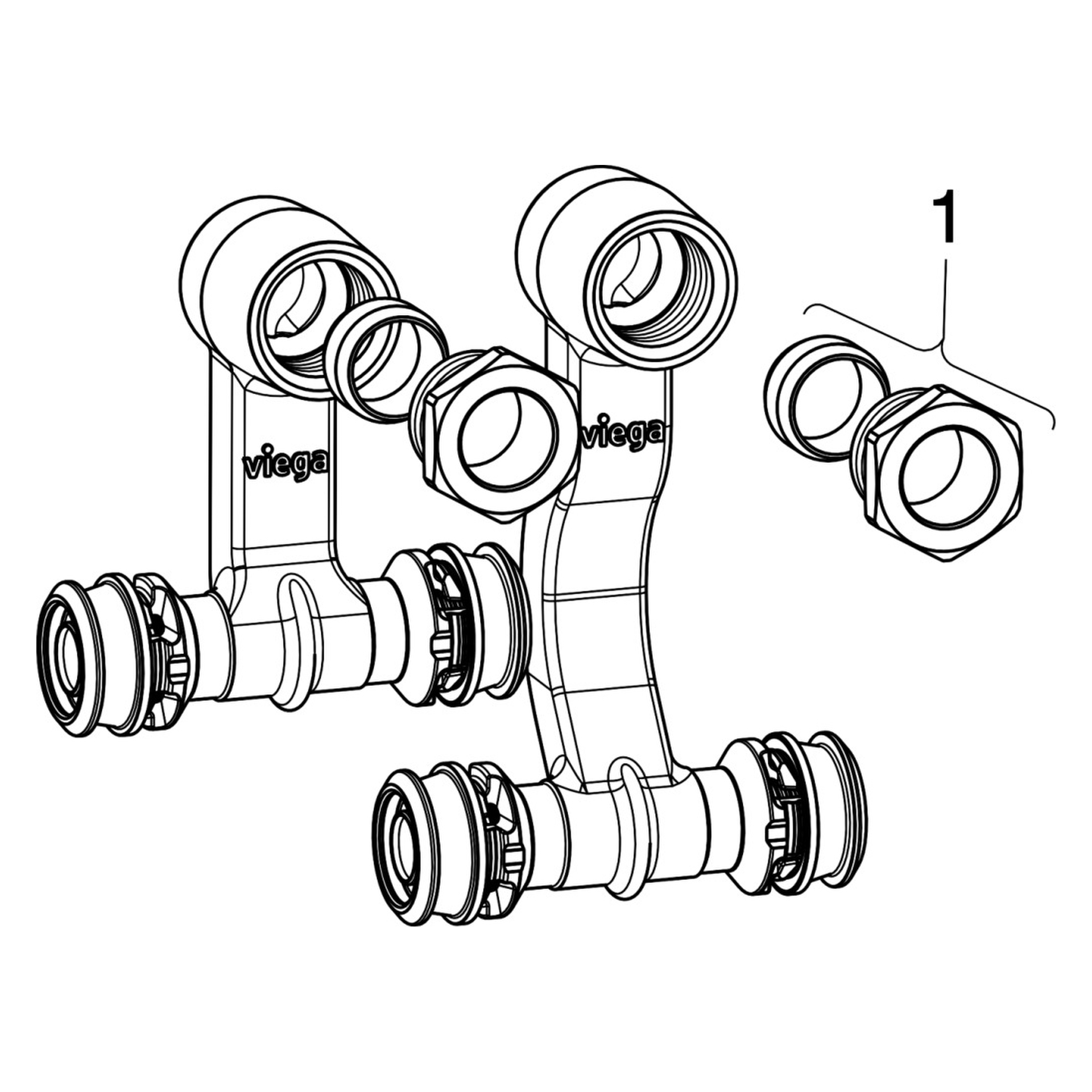 Viega „Raxofix“ Sockelleisten- Heizkörperanschlussstück 20 mm × 1/2″