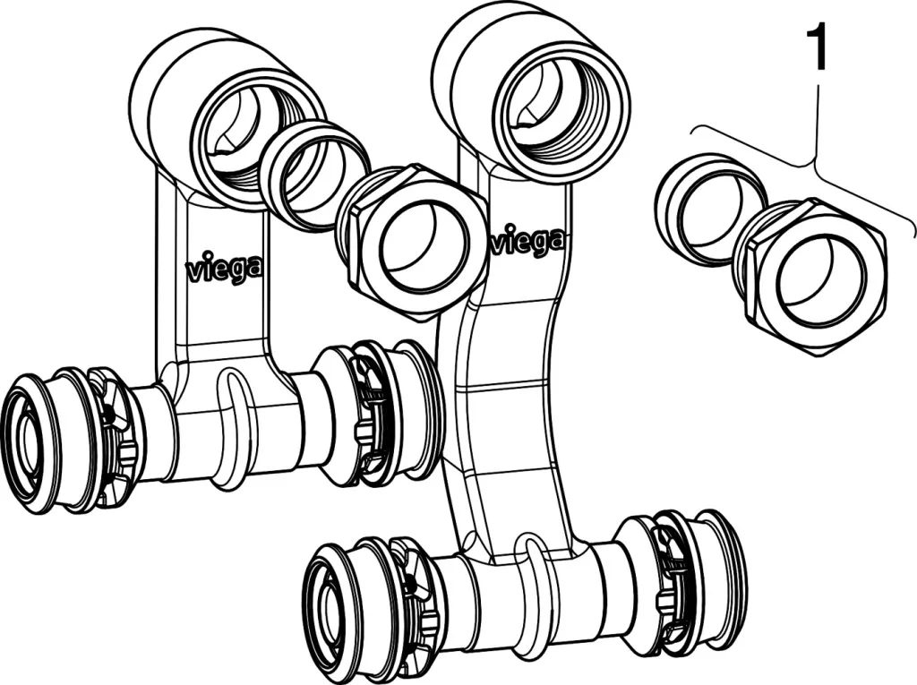 Viega „Raxofix“ Sockelleisten- Heizkörperanschlussstück 20 mm × 1/2″ Viega „Raxofix“ Sockelleisten- Heizkörperanschlussstück 20 mm × 1/2″