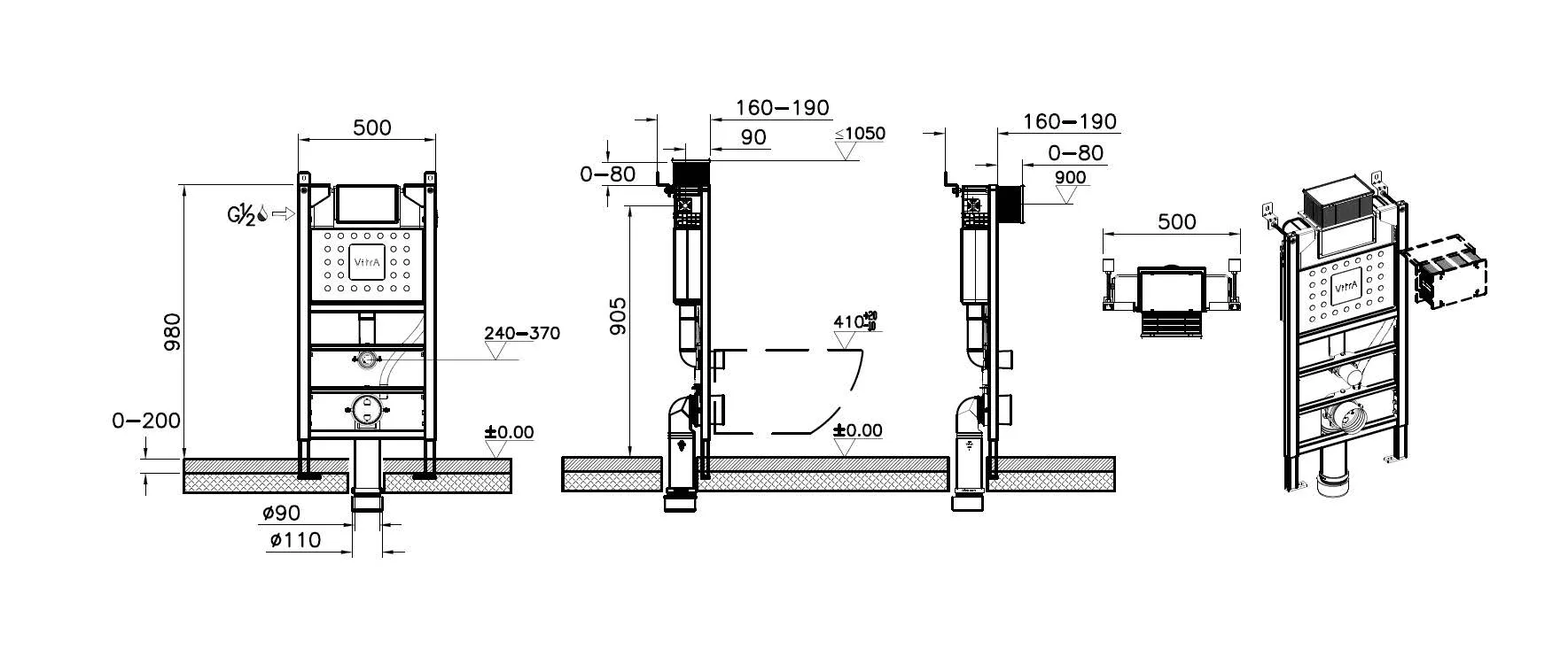 VitrA V-Fix Unterputzspülkasten-Modul für Stand-WCs Rahmenhöhe 98 cm
