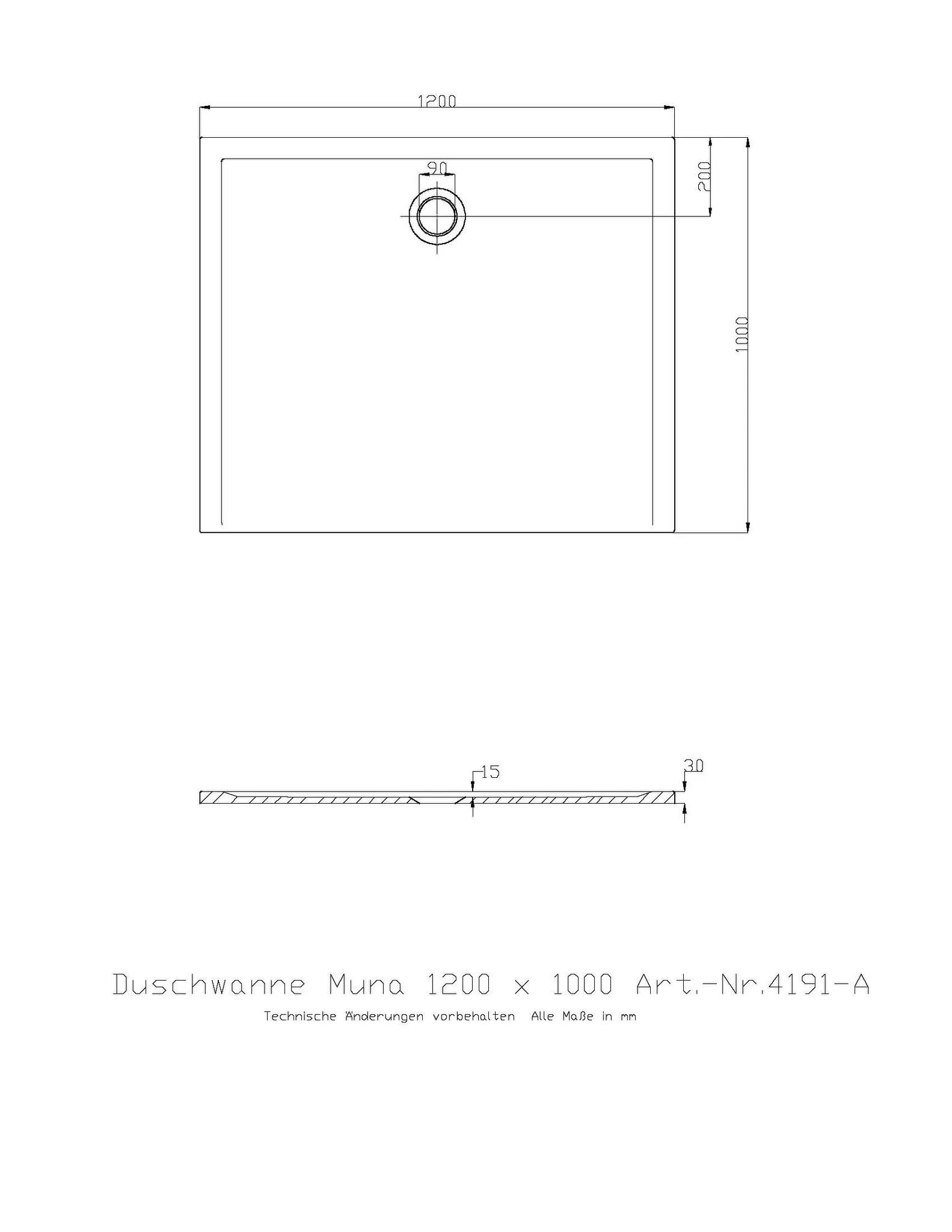 Hoesch Muna Duschwanne 1200x1000x30, Solique, Weiß