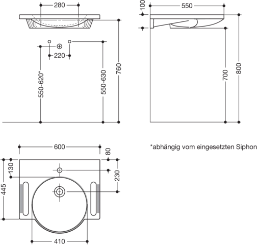 Wandwaschtisch 60 × 55 × 10 cm