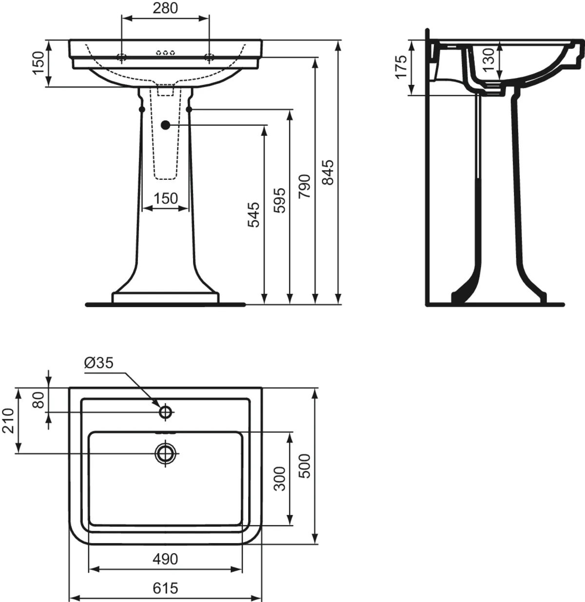 Ideal Standard Waschtisch Calla 1-Loch, weiß, 615 x 500 x 175 mm mit 3-Loch-Überlauf Ideal Standard Waschtisch Calla 1-Loch, weiß, 615 x 500 x 175 mm mit 3-Loch-Überlauf