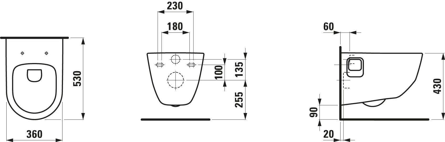 Tiefspül-WC wandhängend+Sitz PRO Pack 530x360x350 spülrandlos weiß