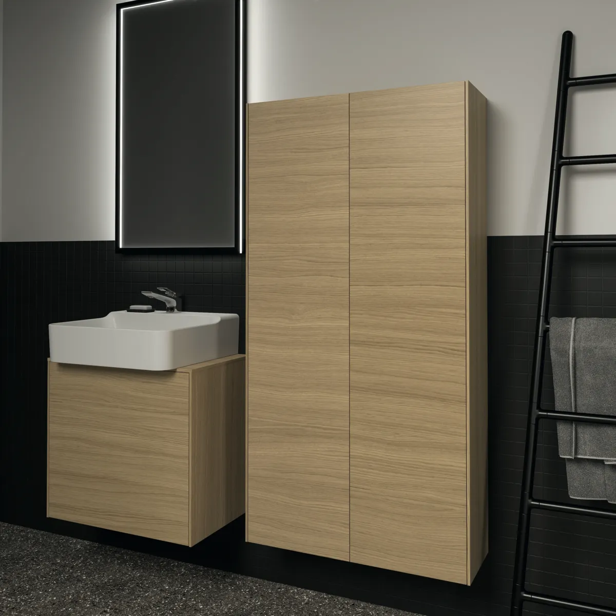 Ideal Standard Conca Halbhochschrank, 2 Flügeltüren, Eiche hell Ideal Standard Conca Halbhochschrank, 2 Flügeltüren, Eiche hell