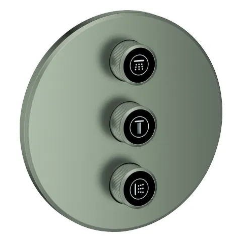 Grohe Grohtherm SmartControl 3-fach Unterputzventil Fertigmontageset, Wandrosette rund satin steel