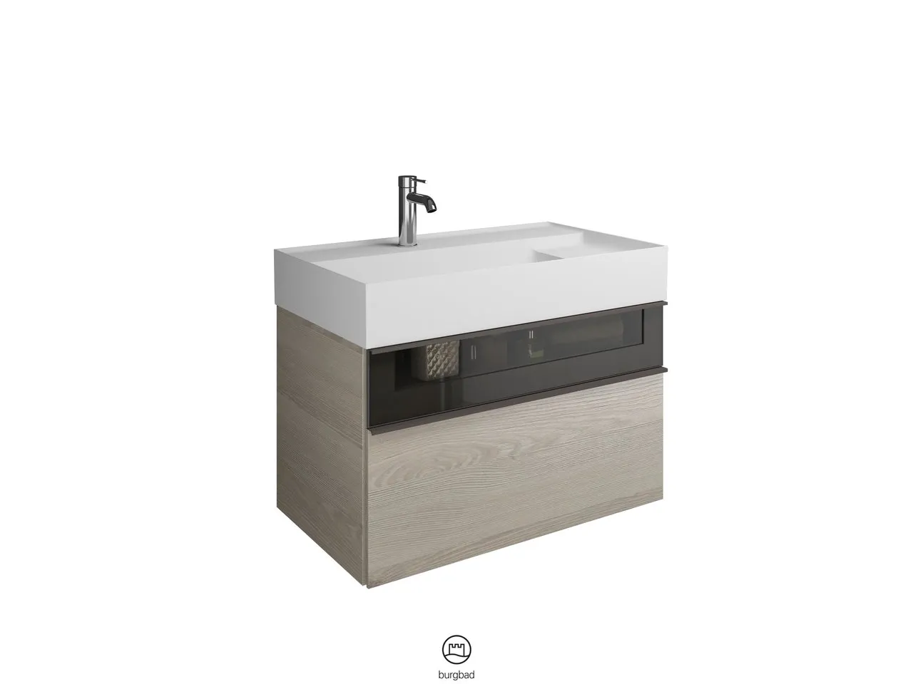 burgbad Yumo Mi-Waschtisch inkl. WTU SFKL082, Mineralguss, 470x815x610, PG1