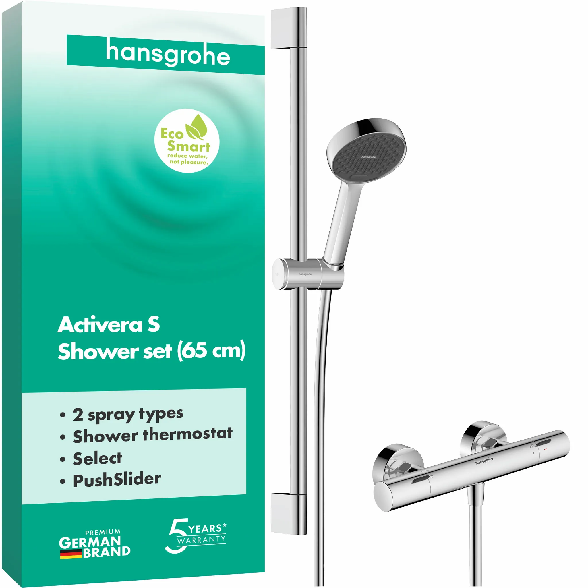 Hansgrohe Activera Select S Brausesystem Aufputz 95 2jet EcoSmart mit Ecostat Fine und Brausestange 65 cm, Chrom Hansgrohe Activera Select S Brausesystem Aufputz 95 2jet EcoSmart mit Ecostat Fine und Brausestange 65 cm, Chrom