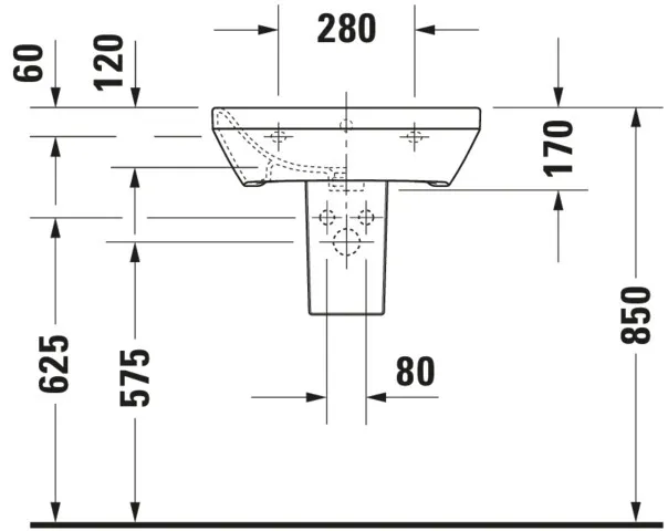 Wandwaschtisch „DuraStyle“, mit Überlauf, Hahnlochposition mittig Wandwaschtisch „DuraStyle“, mit Überlauf, Hahnlochposition mittig