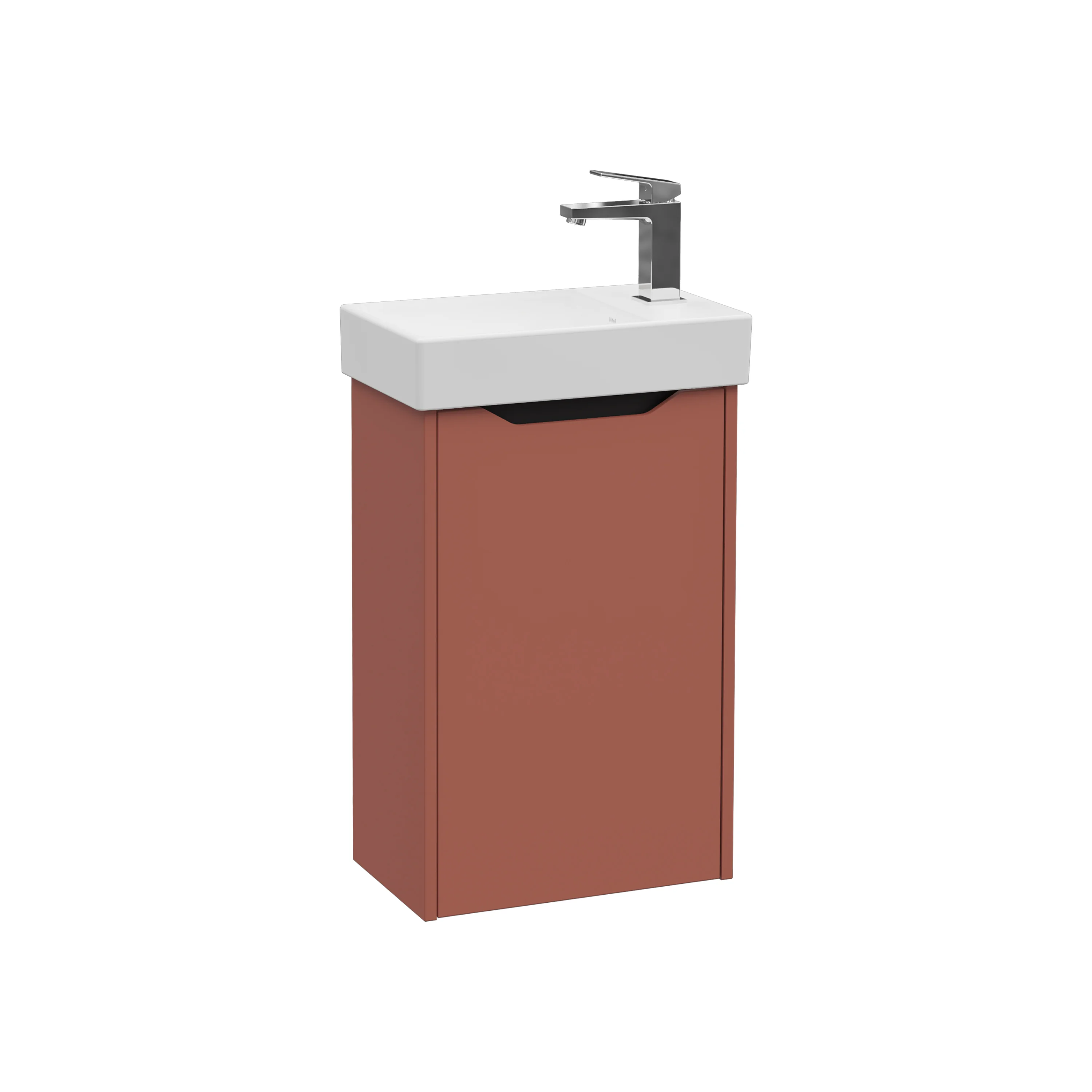New Integra Square Set Handwaschbecken mit Unterschrank 1 Tür Türanschlag rechts 45 x 28 x 74 cm Weiß Hochglanz/Terracotta Matt