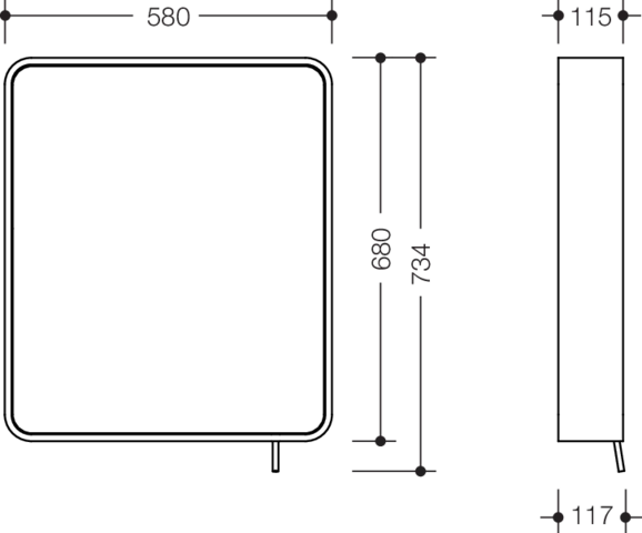 Kippspiegel, Spiegel aus Floatglas mit eingearbeiteter Splitterschutzfolie und Rahmen aus Aluminium pulverbeschichtet, rechteckig, B: 580 mm, H: 680 mm, in Farbe DX (Weiß tiefmatt)