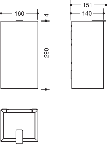 Hygieneabfallbehälter, Edelstahl, spiegelpoliert, Fassungsvermögen ca. 6 Liter, Breite 160 mm, Höhe 290 mm, Tiefe 140 mm, Wandmontage