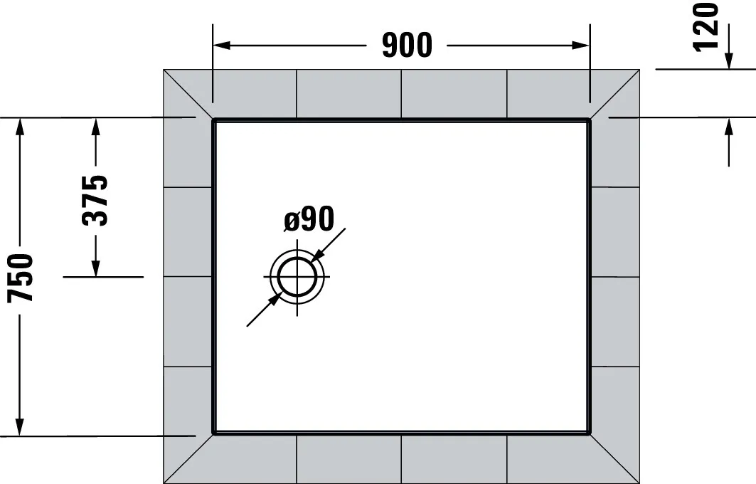 Duravit rechteck Duschwanne „Tempano“ 90 × 75 cm ohne Antislip