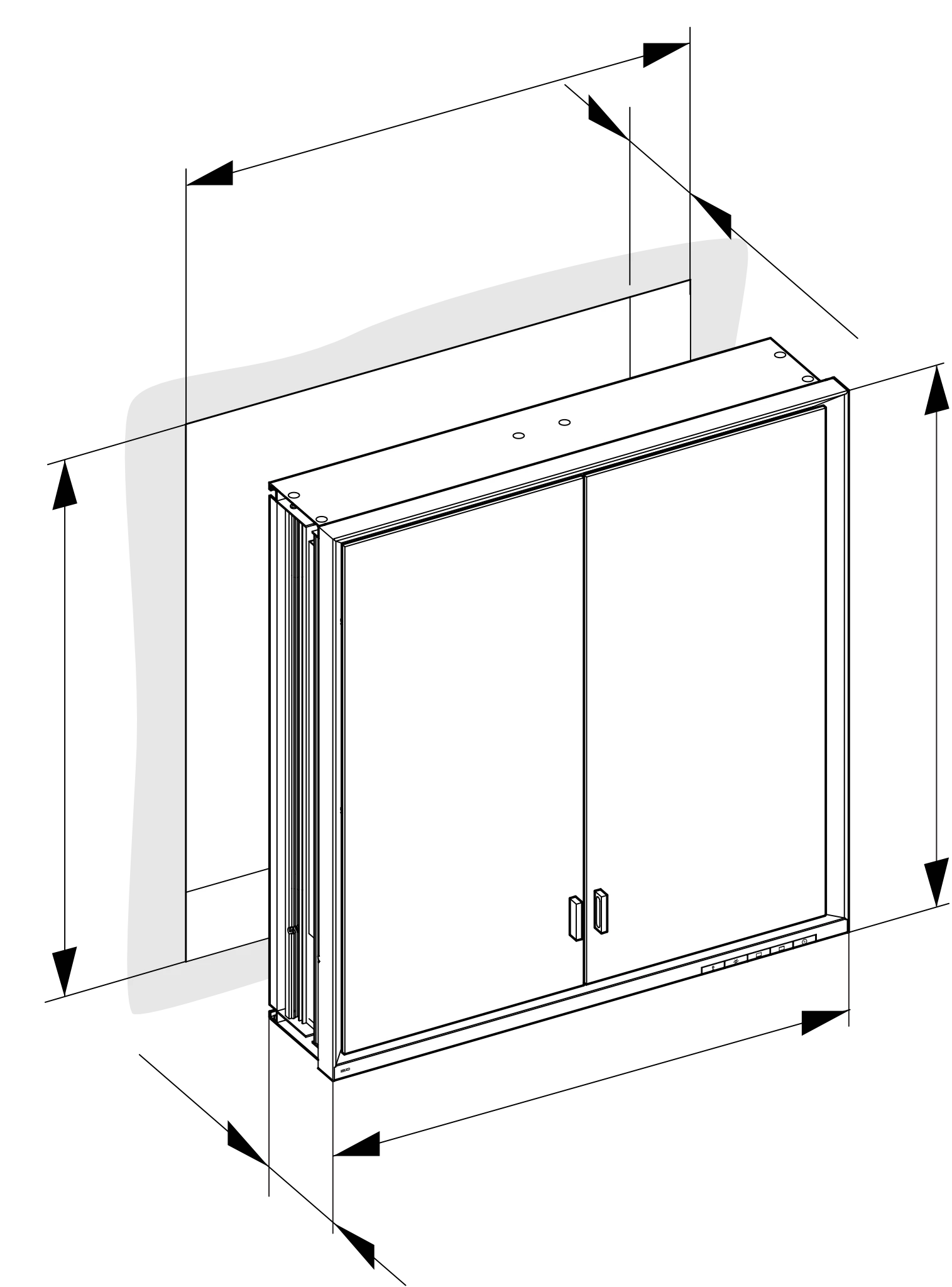 Royal Lumos 14317172301 Spiegelschrank Royal Lumos Wandeinbau, lange Türen 700 × 735 × 165 mm silber-eloxiert