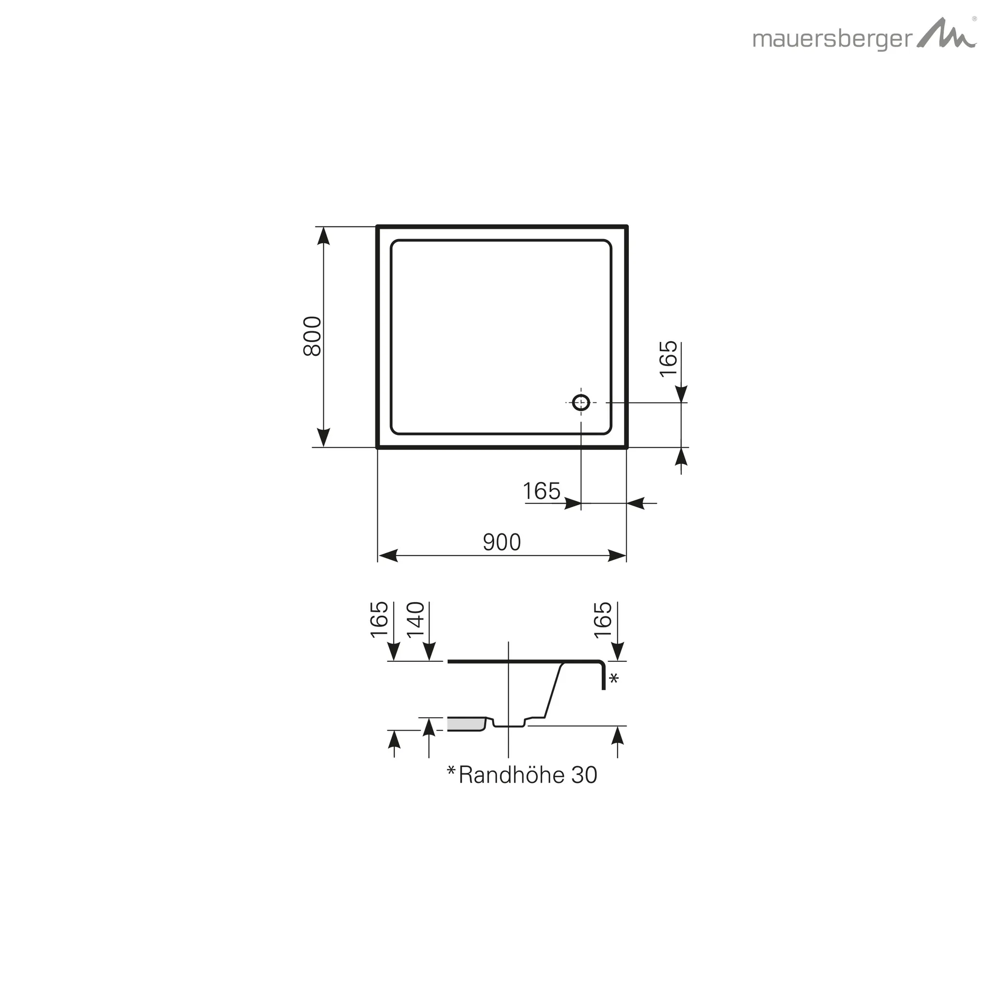 Mauersberger Acryl-Duschwanne localis 90⁄80 tief Mauersberger Acryl-Duschwanne localis 90⁄80 tief
