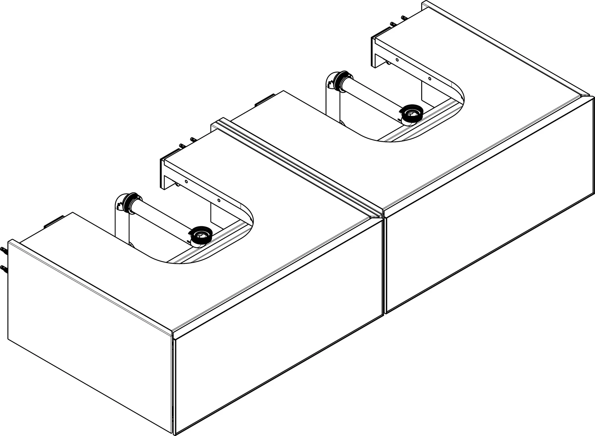 Xevolos E Waschtischunterschrank Mattweiß 1370/550 mit 2 Schubkästen für Konsole mit 2 Ausschnitten, Oberfläche Front: Weiß Metallic