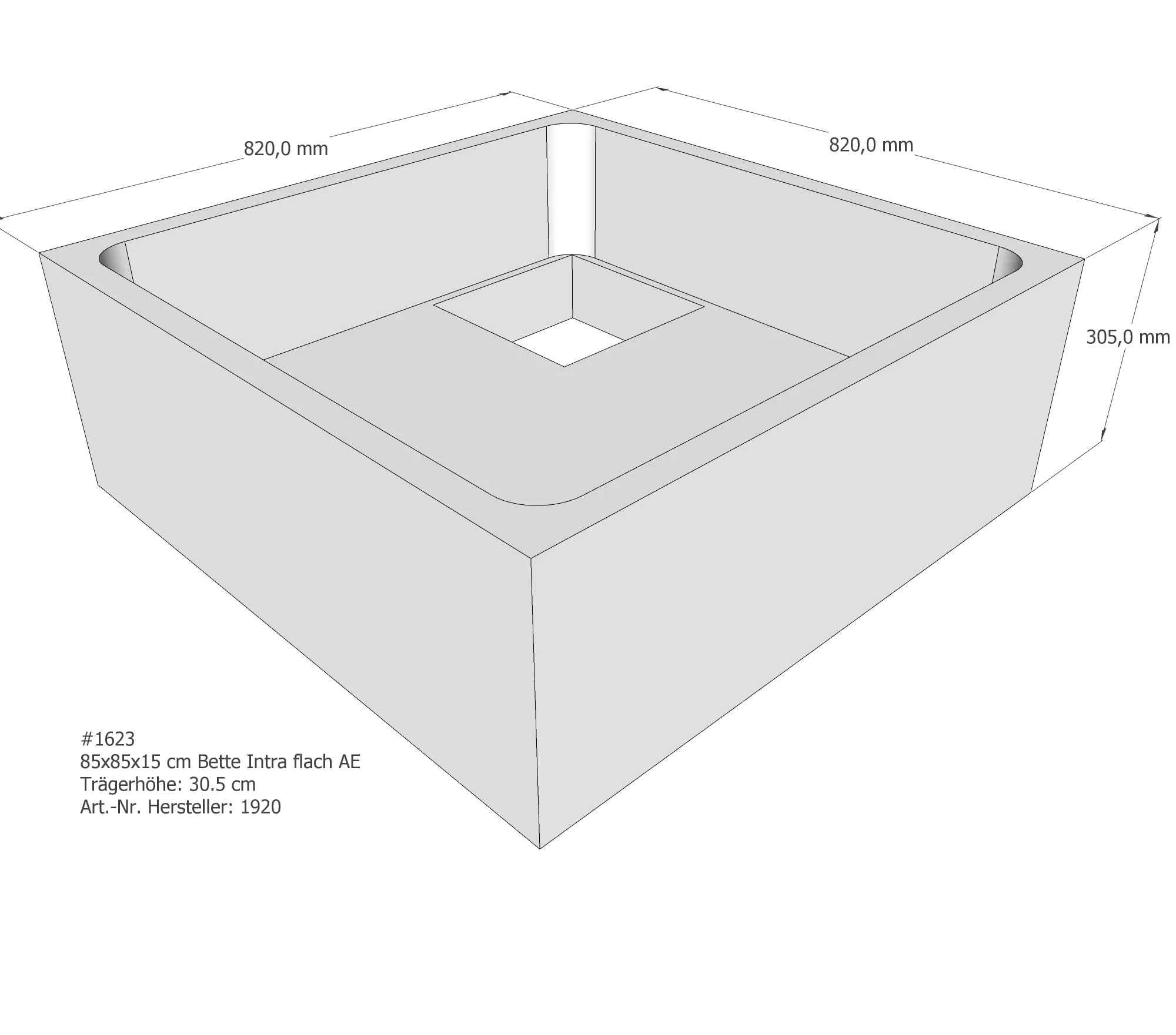 Duschwannenträger für Bette Quinta (flach/Intra) 85 × 85 × 15 cm Breite: 85 cm / Länge: 85 cm