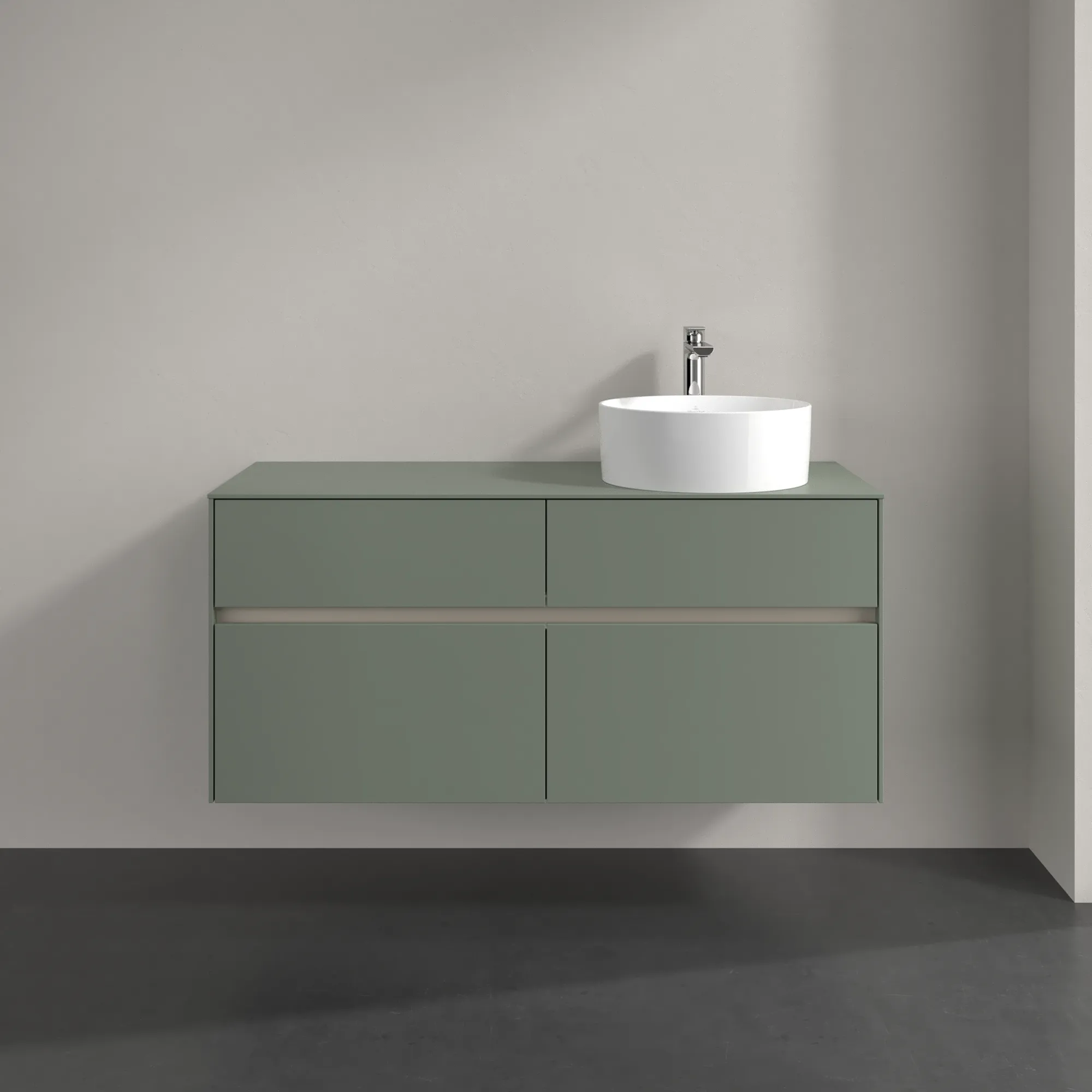 Villeroy & Boch Waschtischunterschrank „Collaro“ 1200 × 548 × 500 mm Soft Green, ohne Beleuchtung, für Becken rechts