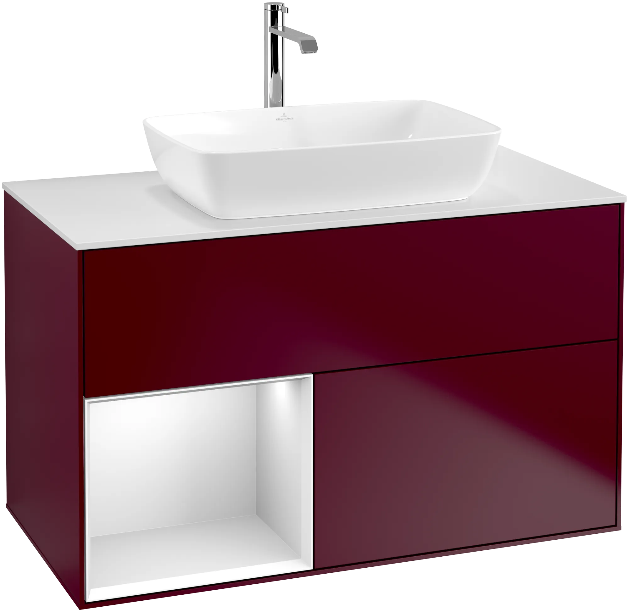 Villeroy & Boch Waschtischunterschrank „Finion“ für Schrankwaschtisch 1000 × 603 × 501 mm Peony Matt Lacquer, für Becken mittig, mit Hahnlochbohrung