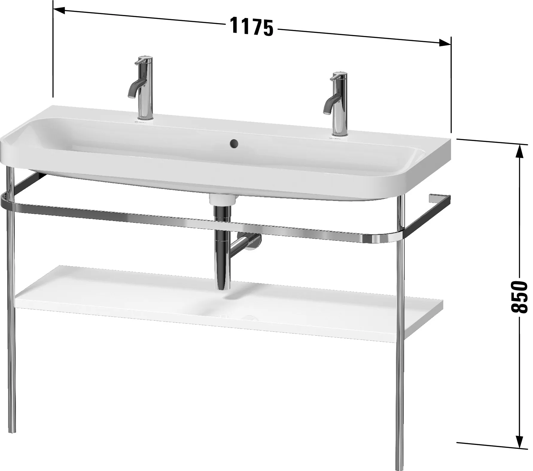 Duravit Waschtischunterschrank c-shaped Set mit Metallkonsole „Happy D.2 Plus“ 117,5 × 85 × 49 cm