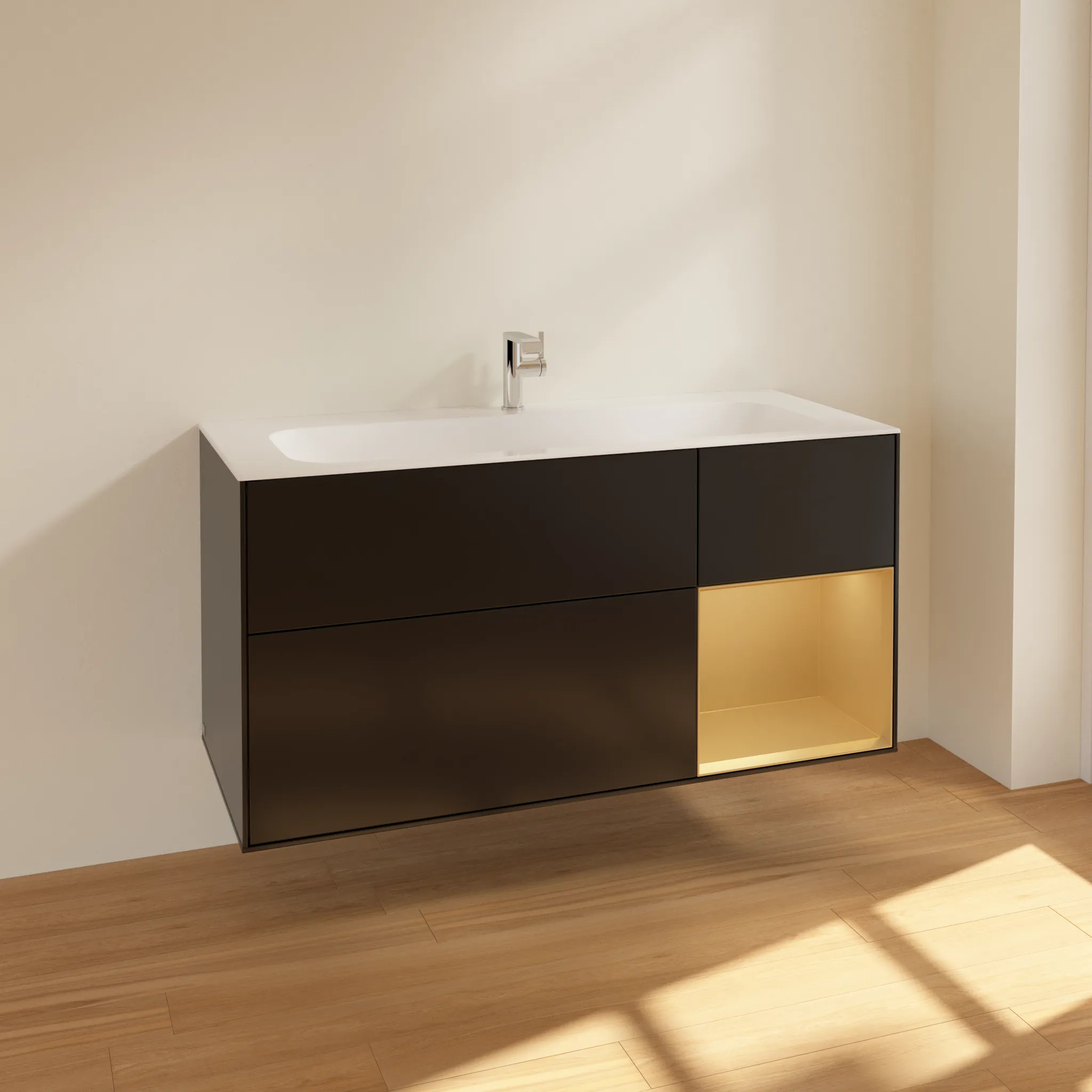 Villeroy & Boch Waschtischunterschrank „Finion“ für Schrankwaschtisch 1196 × 591 × 498 mm Black Matt Lacquer, für Becken mittig Villeroy & Boch Waschtischunterschrank „Finion“ für Schrankwaschtisch 1196 × 591 × 498 mm Black Matt Lacquer, für Becken mittig