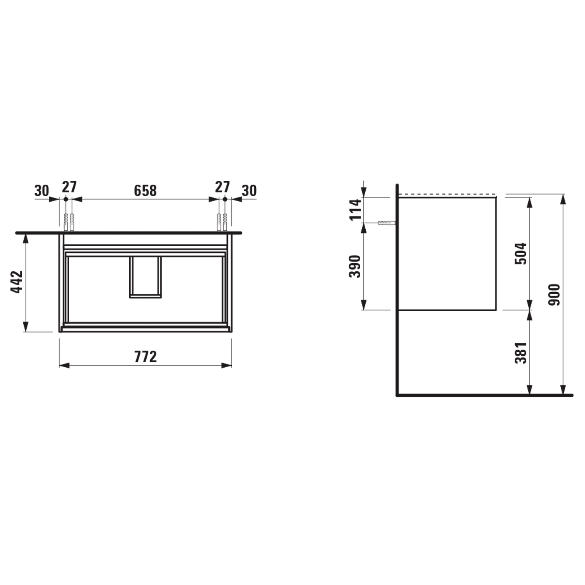 Laufen Waschtischunterbau MEDA, 442x772x504, 2 Schubladen, weiß matt Laufen Waschtischunterbau MEDA, 442x772x504, 2 Schubladen, weiß matt