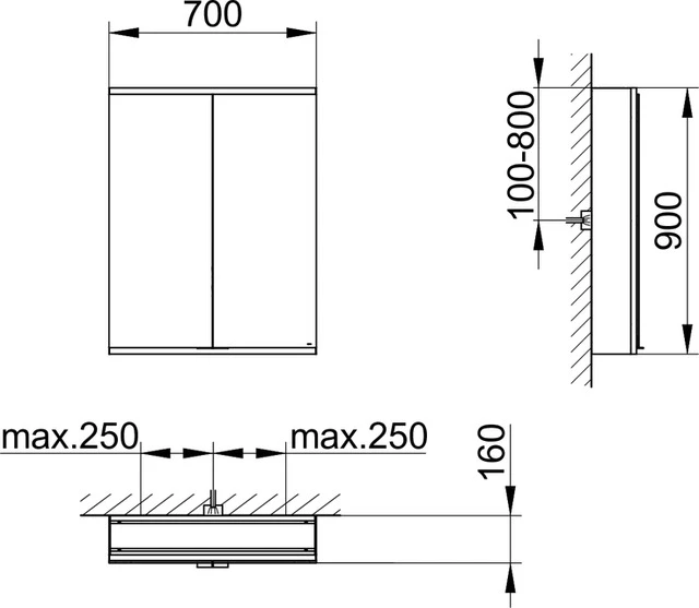 KEUCO Wandvorbau Spiegelschrank 2-türig „Royal Modular 2.0“ in Silber (eloxiert), Aufputz, mit Beleuchtung 700 × 900 × 160 mm
