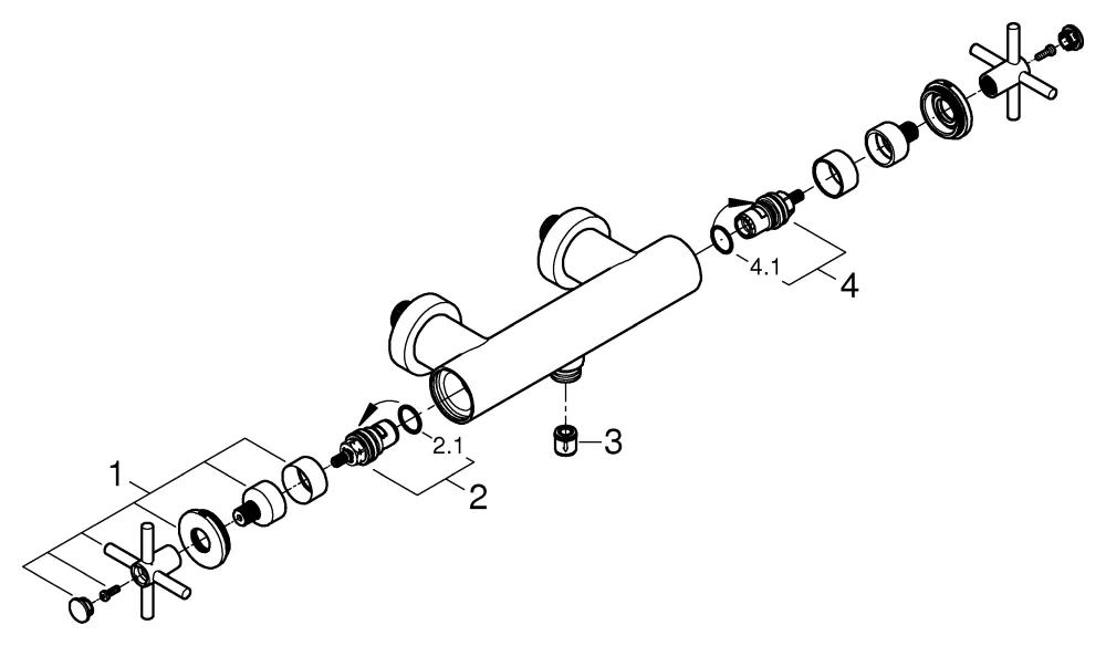 Brausebatterie Atrio 26895, Wandmontage, eigensicher, mit Kreuzgriffen, chrom