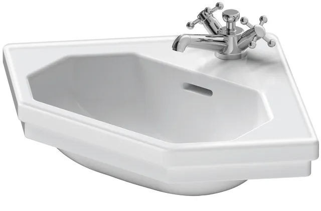 Eck-Handwaschbecken 1930 595 mm mit ÜL, mit HLB, 1 HL, weiß Eck-Handwaschbecken 1930 595 mm mit ÜL, mit HLB, 1 HL, weiß