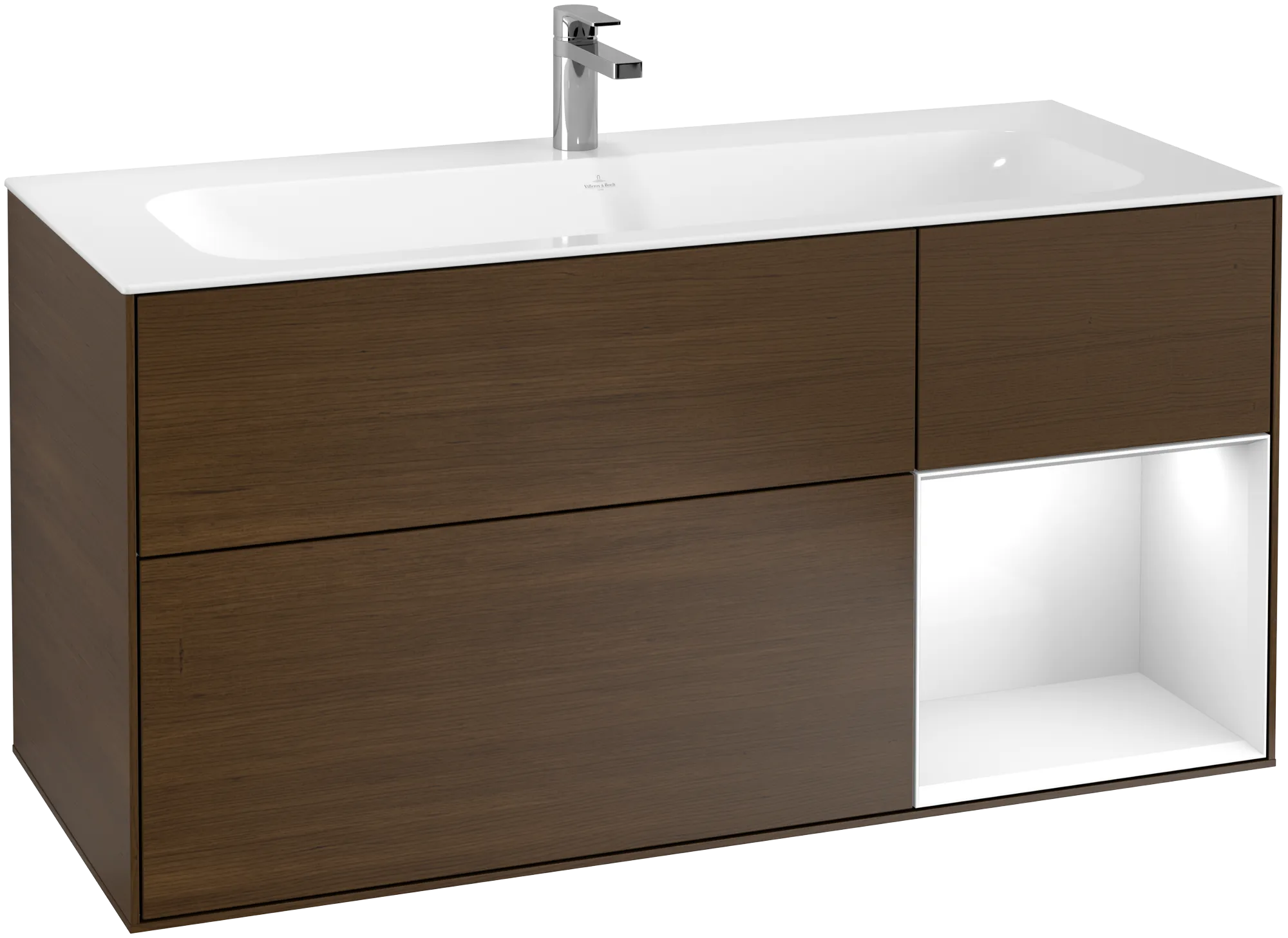 Villeroy & Boch Waschtischunterschrank „Finion“ für Schrankwaschtisch 1196 × 591 × 498 mm Walnut Veneer, für Becken mittig Villeroy & Boch Waschtischunterschrank „Finion“ für Schrankwaschtisch 1196 × 591 × 498 mm Walnut Veneer, für Becken mittig