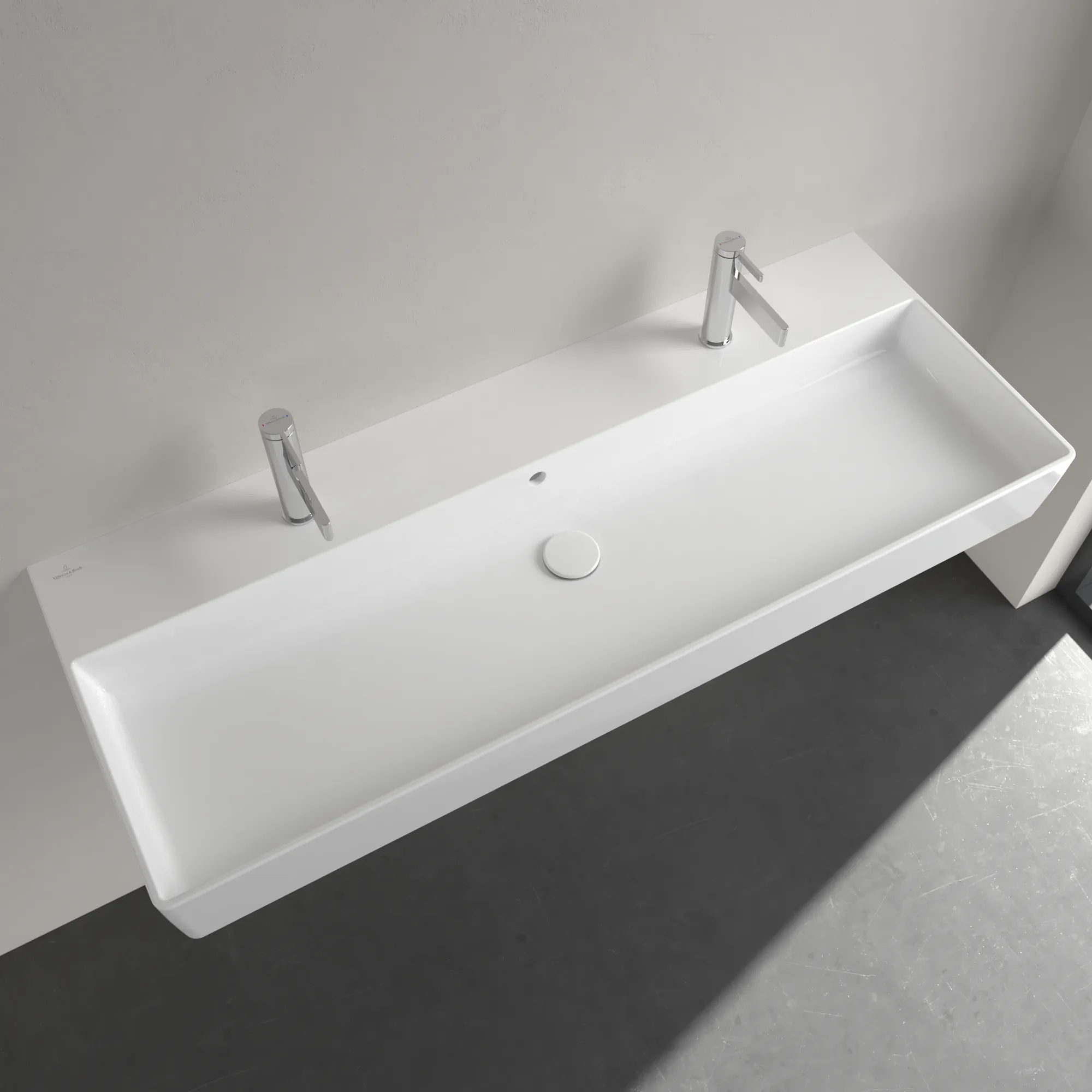 Villeroy & Boch Wandwaschbecken Memento 2.0, 1200x470x150 mm, glänzend weiß Alpin, TitanCeram, mit Überlauf, für zwei 1-Loch-Armaturen