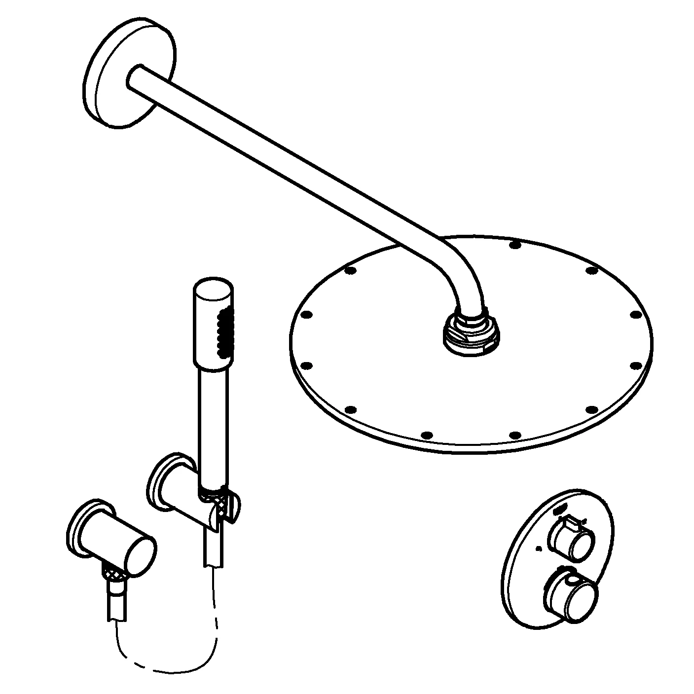 Duschsystem Unterputz Grohtherm 34731, mit Grohtherm Thermostat mit integrierter 2-Wege-Umstellung, Rainshower Cosmopolitan 310 Metall-Kopfbrause, runde Rosette, chrom