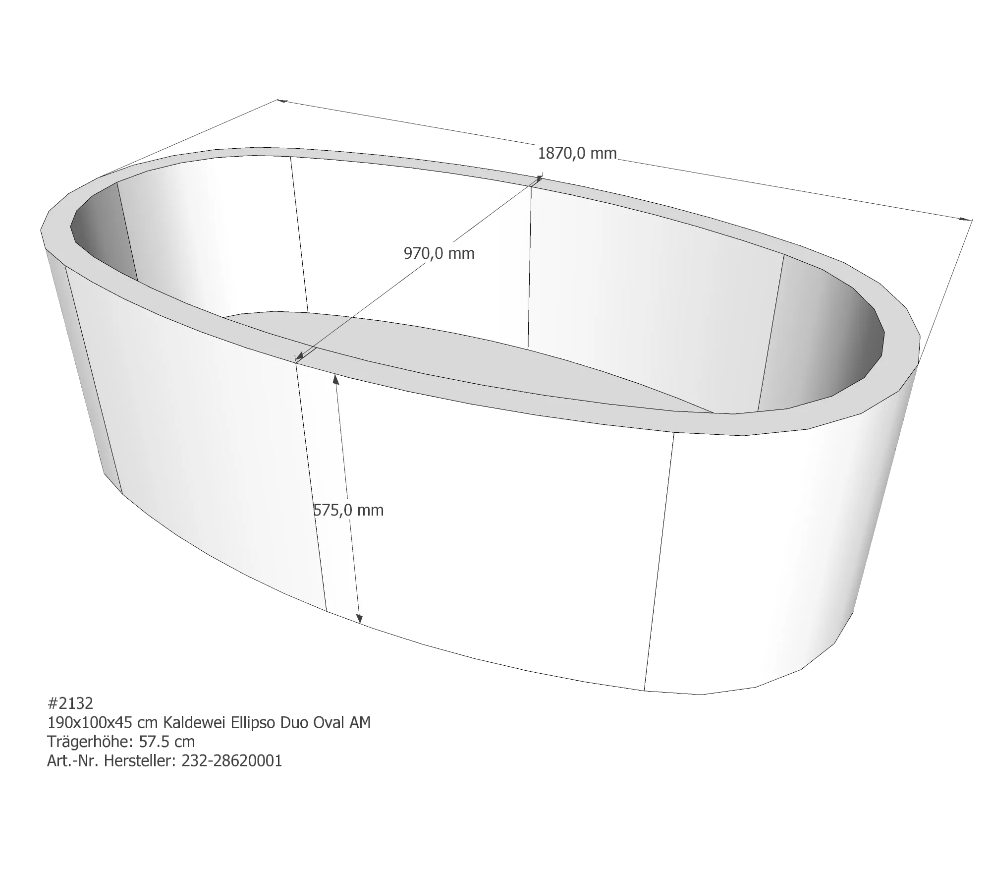 Badewannenträger für Kaldewei Ellipso Duo 190 × 100 × 45 cm