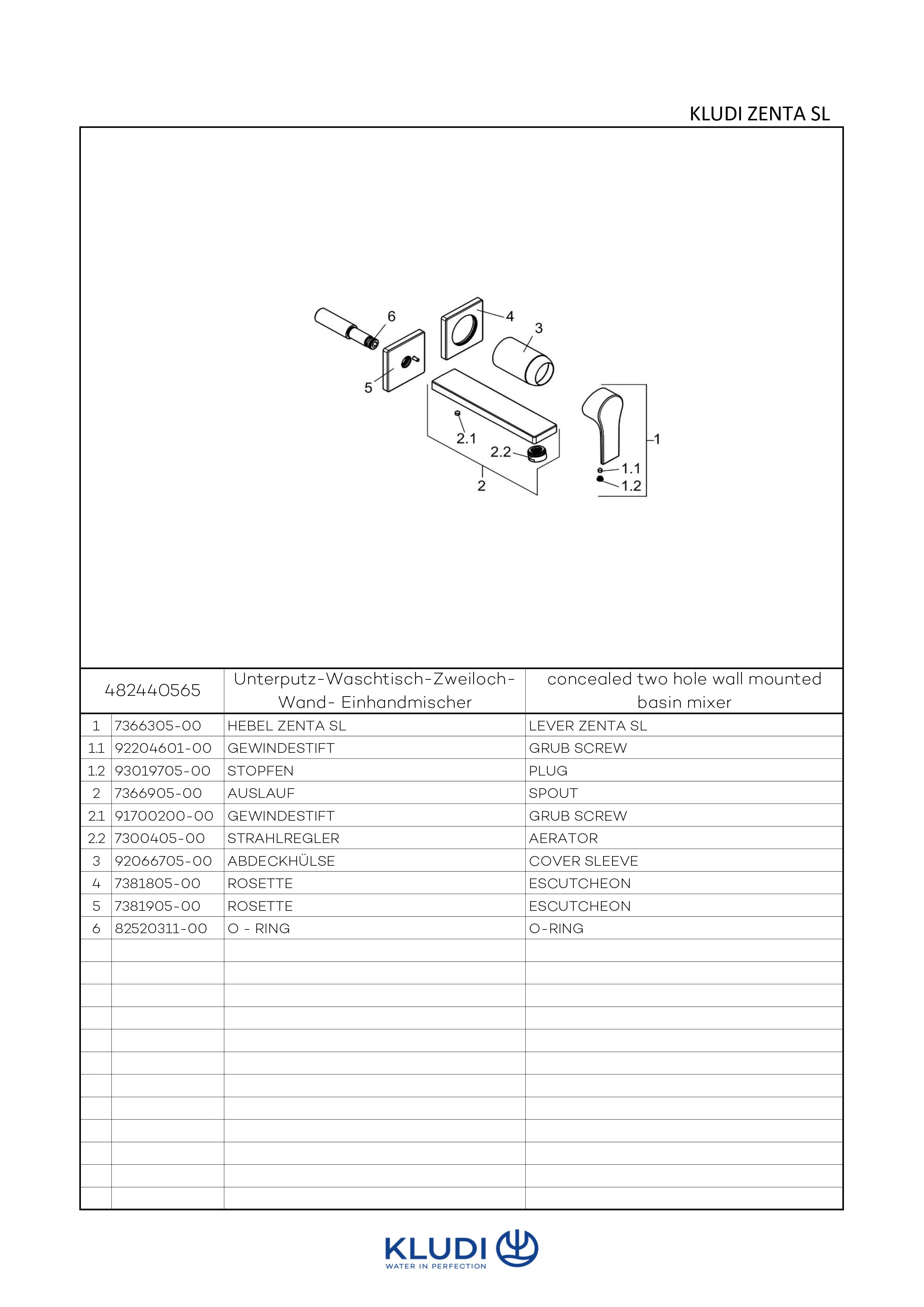 Kludi ZENTA SL WT-2LOCH-WAND-EHM Waschtisch-Einhandmischer chrom Kludi ZENTA SL WT-2LOCH-WAND-EHM Waschtisch-Einhandmischer chrom