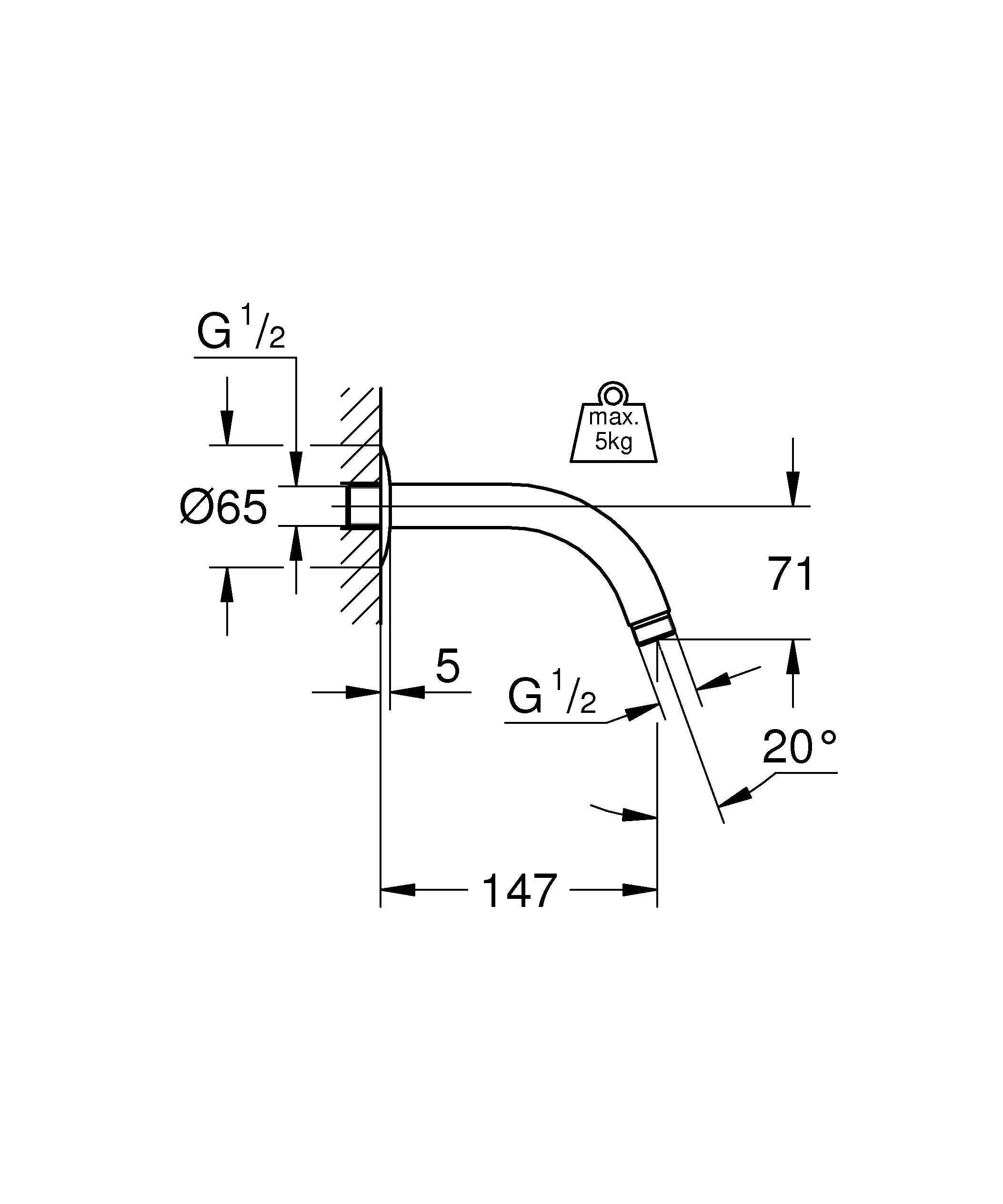 Brausearm Relexa 28541, 147 mm, chrom