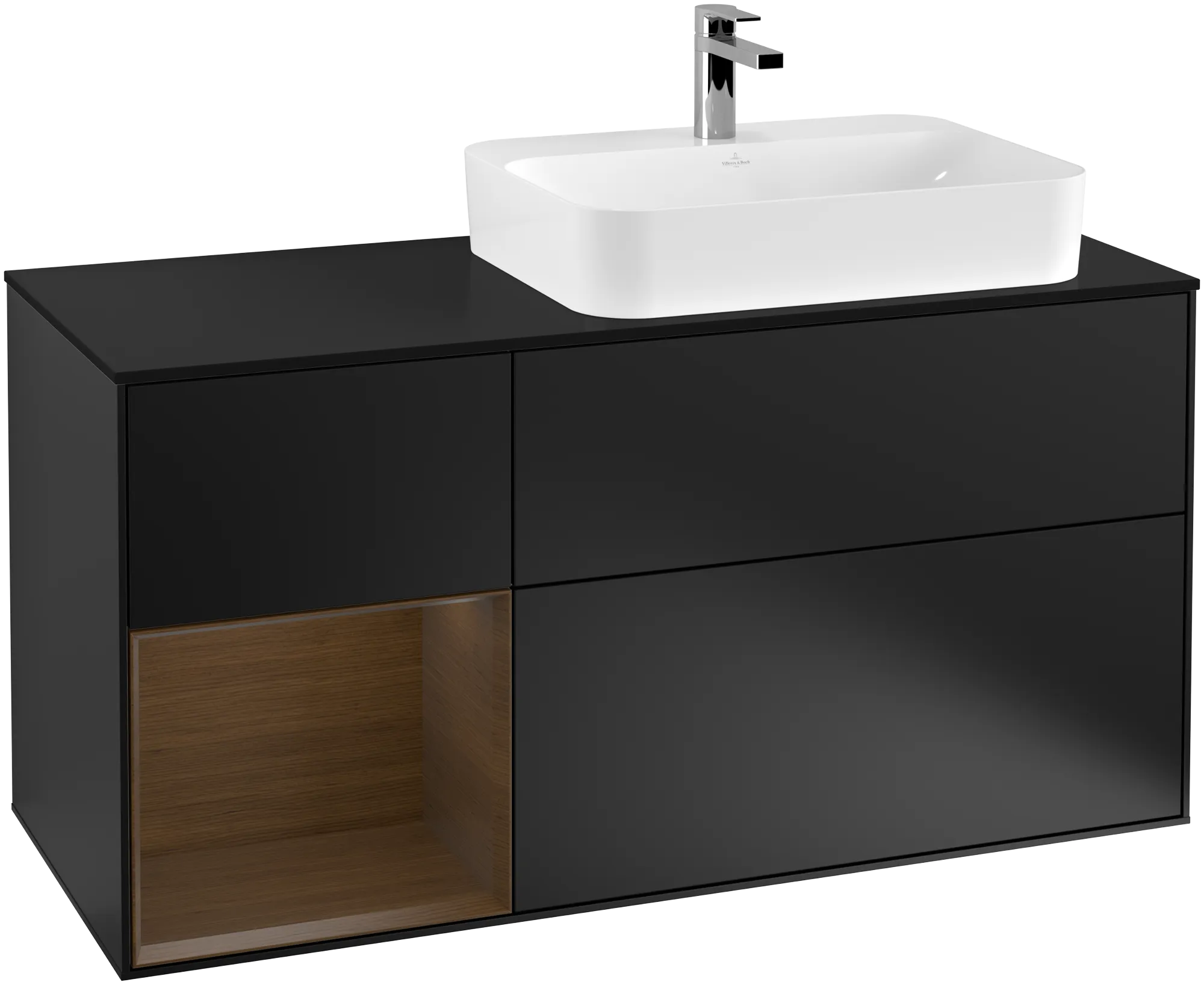 Villeroy & Boch Waschbeckenunterschrank Finion G39, 1200x603x501mm, Black Matt Lacquer / Walnut Veneer / Glass Black Matt
