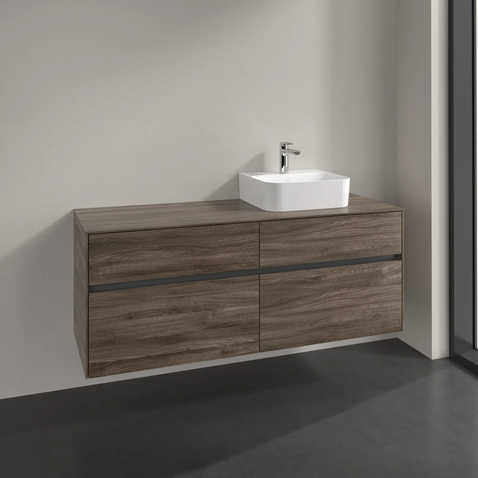 Villeroy & Boch Waschtischunterschrank „Collaro“ 1400 × 548 × 500 mm Stone Oak, ohne Beleuchtung, für Becken rechts Villeroy & Boch Waschtischunterschrank „Collaro“ 1400 × 548 × 500 mm Stone Oak, ohne Beleuchtung, für Becken rechts