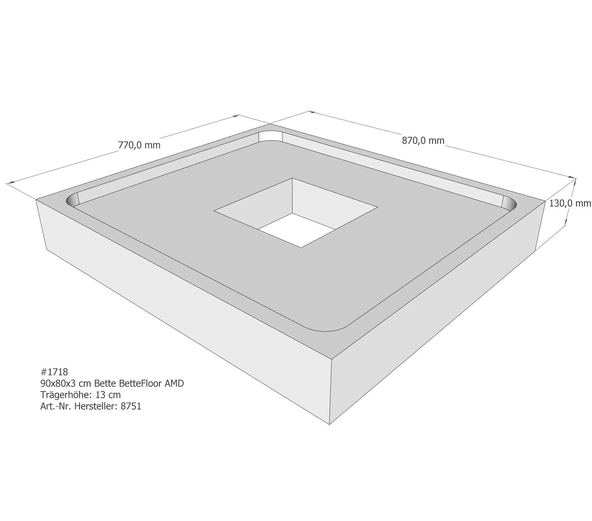 Duschwannenträger für Bette Floor 90 × 80 × 3 cm Breite: 80 cm / Länge: 90 cm