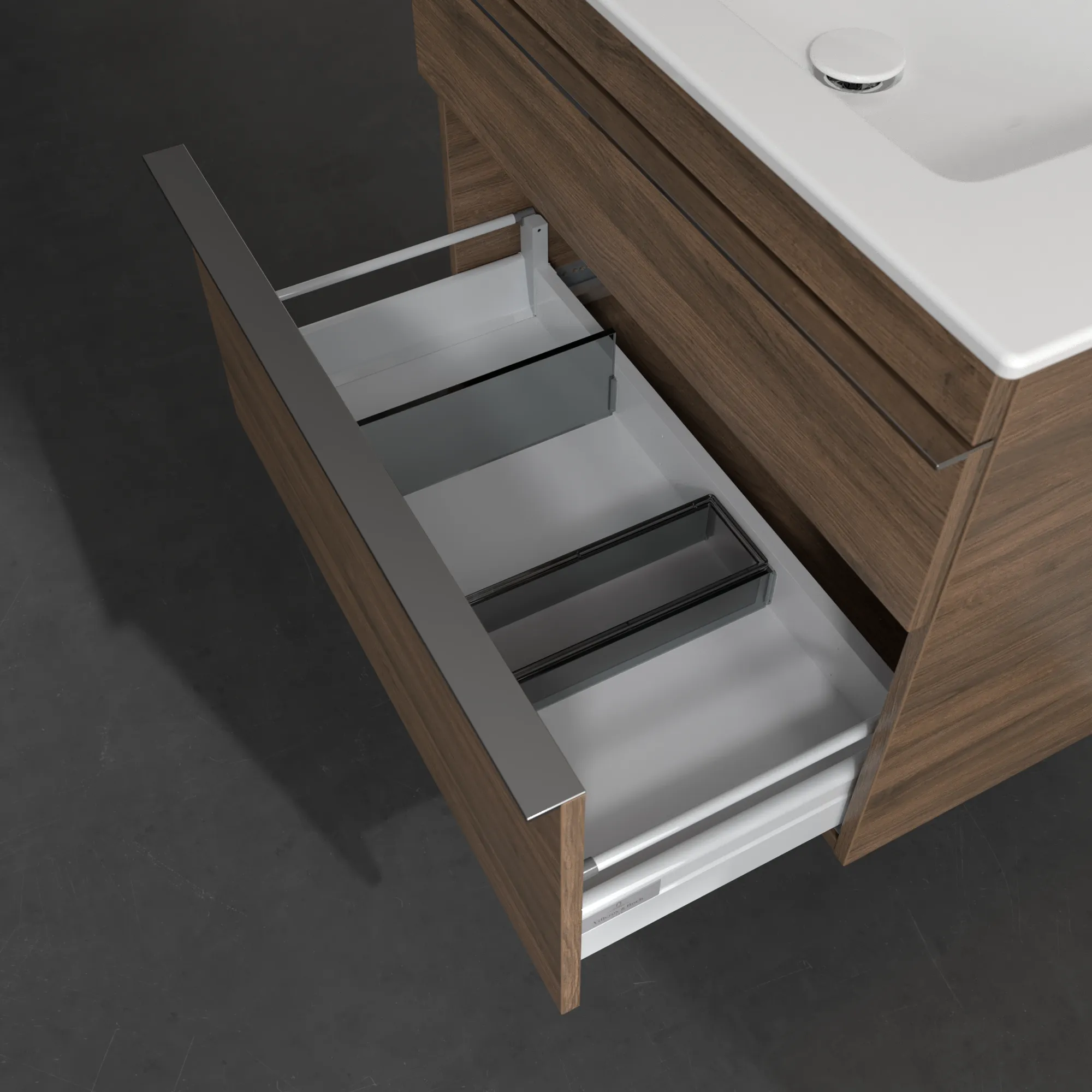 Villeroy & Boch Waschbeckenunterschrank Venticello, Arizona Oak, 753x590x502 mm, Eckig, mittige Wanneneinbauposition, 2 Auszüge mit SoftClosing, 1 Waschbecken