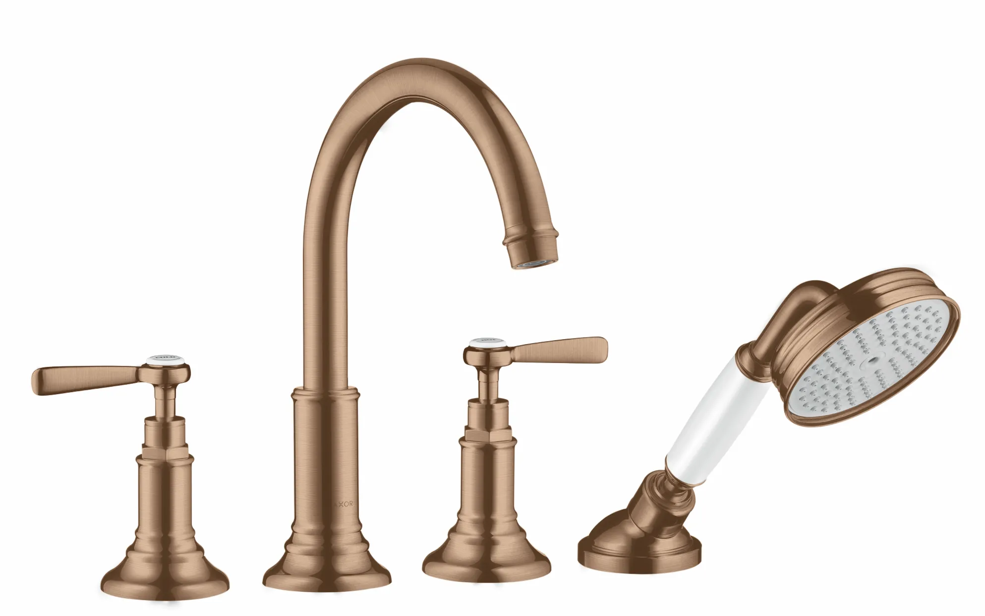 Hansgrohe AXOR Montreux 4-Loch Fliesenrandarmatur mit Hebelgriffen, Brushed Red Gold Hansgrohe AXOR Montreux 4-Loch Fliesenrandarmatur mit Hebelgriffen, Brushed Red Gold